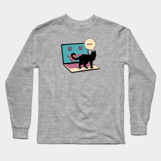 404 Error Laptop Black Cat in yellow Long Sleeve T-Shirt